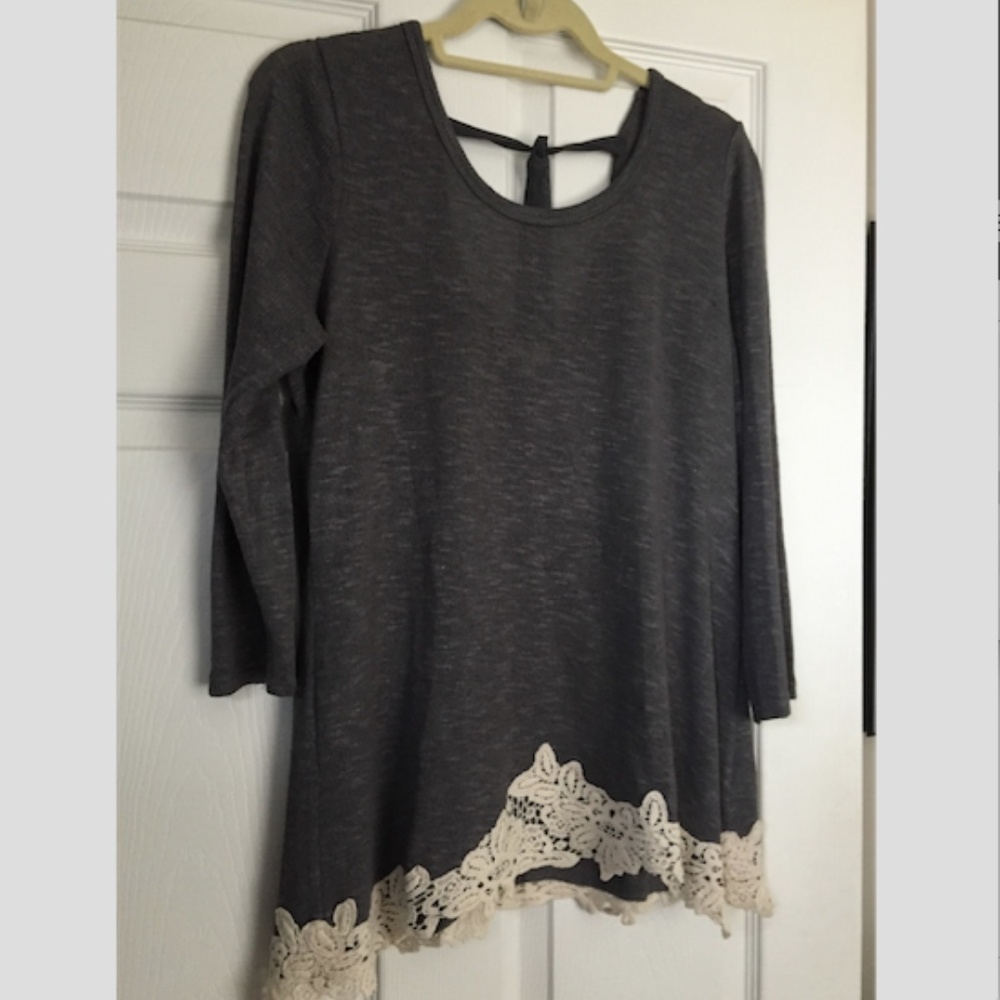 Charming Charlie Lace Trim, Bow Back, 3/4 Sleeve